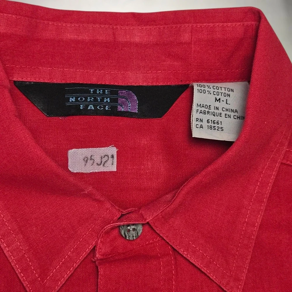 VTG The North Face Button Down Shirt Red Mens Sz M/L Canvas Long Sleeve TNF GORP